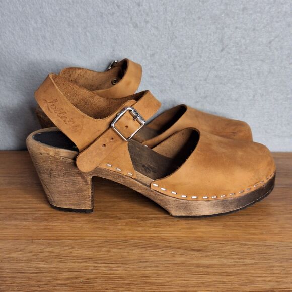 Lotta from Stockholm Women’s 38 Brown Leather Swedish Clogs Ankle Strap Buckle - Picture 9 of 14